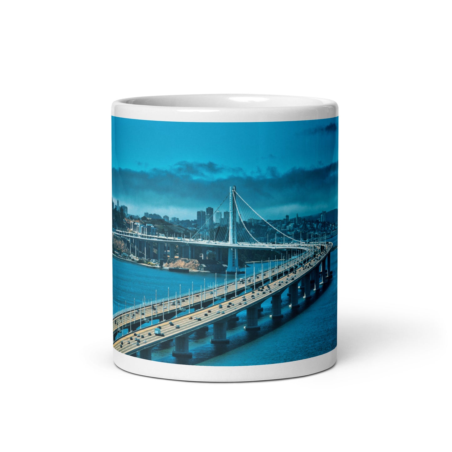 Bay Bridge Blue White glossy mug