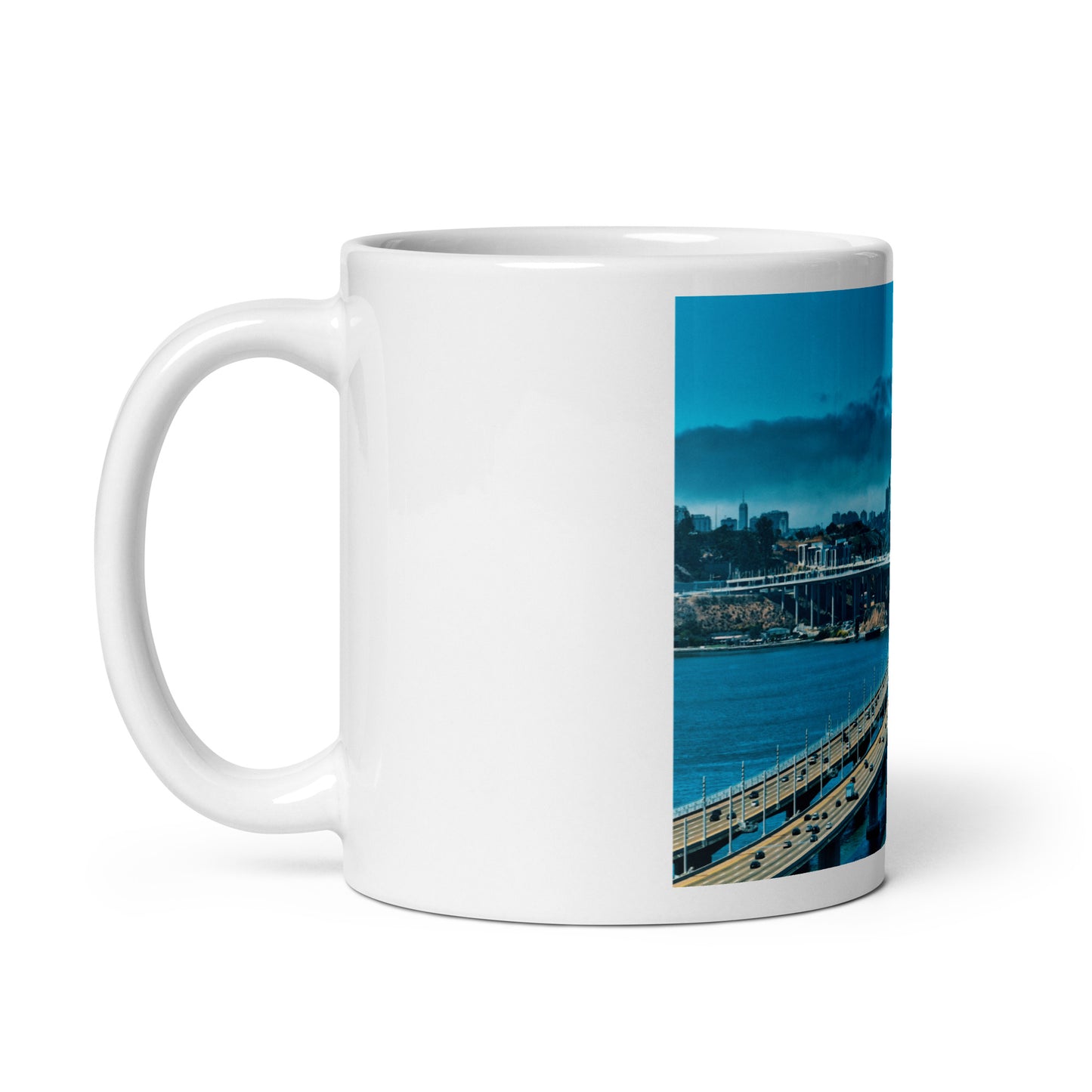 Bay Bridge Blue White glossy mug