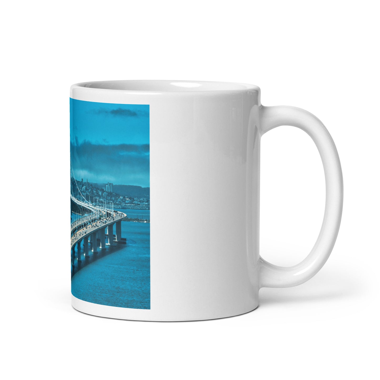 Bay Bridge Blue White glossy mug