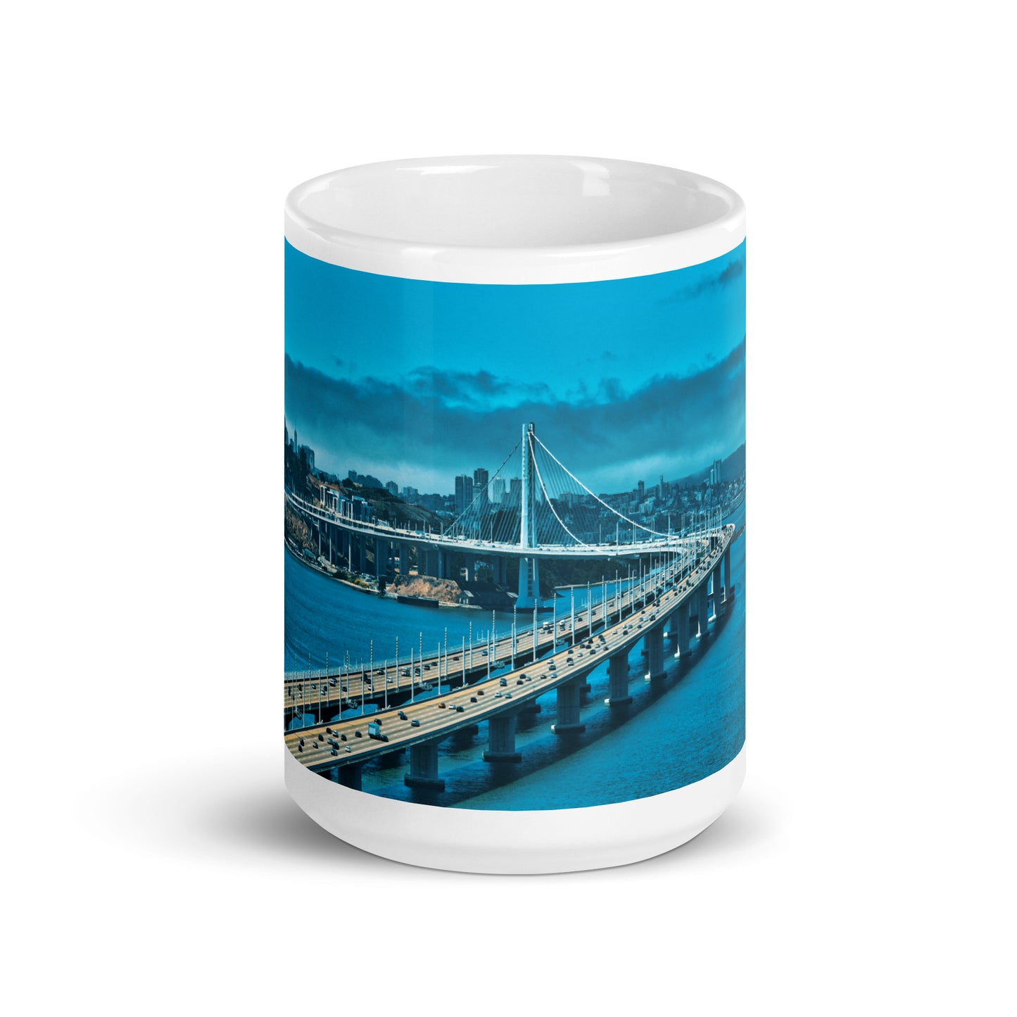 Bay Bridge Blue White glossy mug