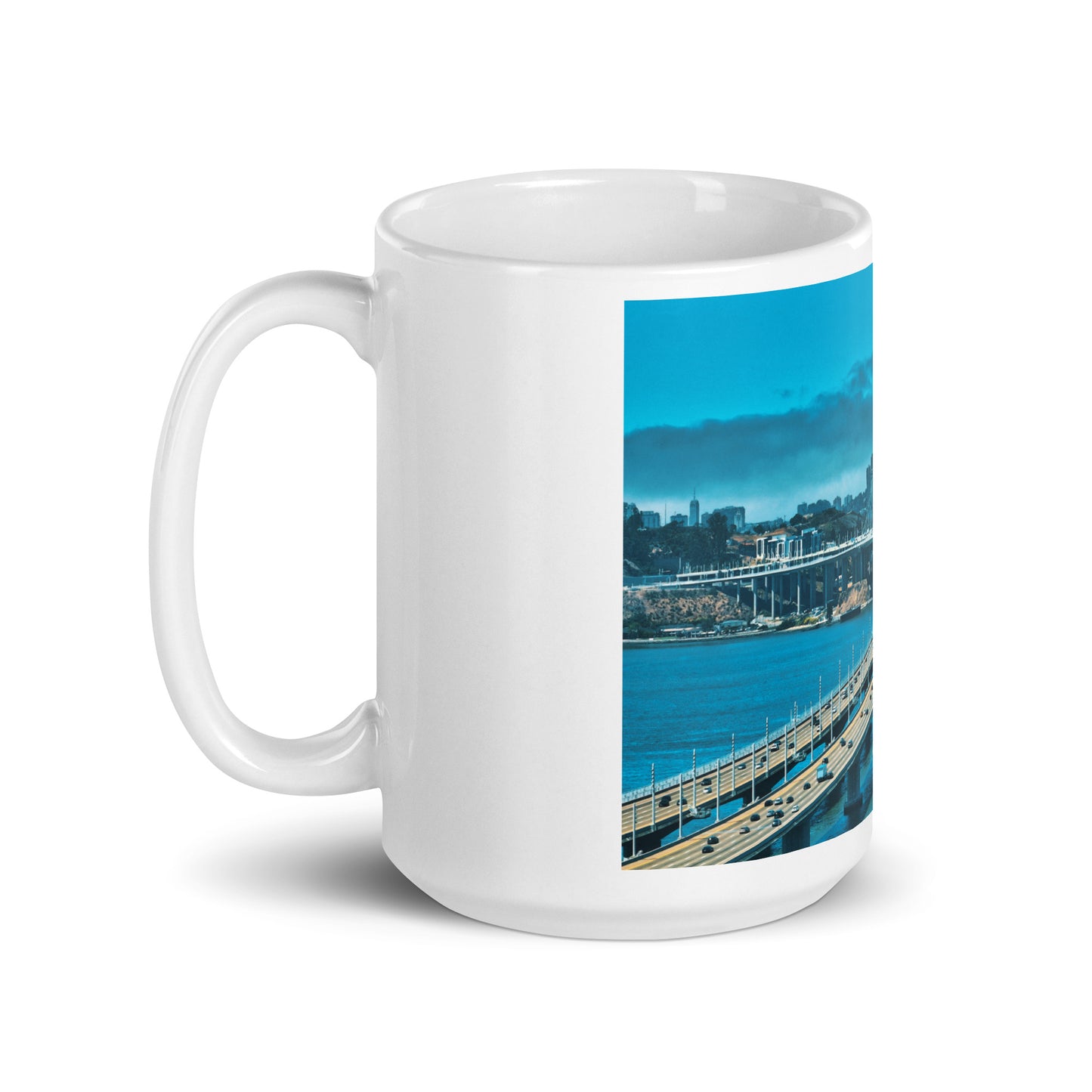 Bay Bridge Blue White glossy mug