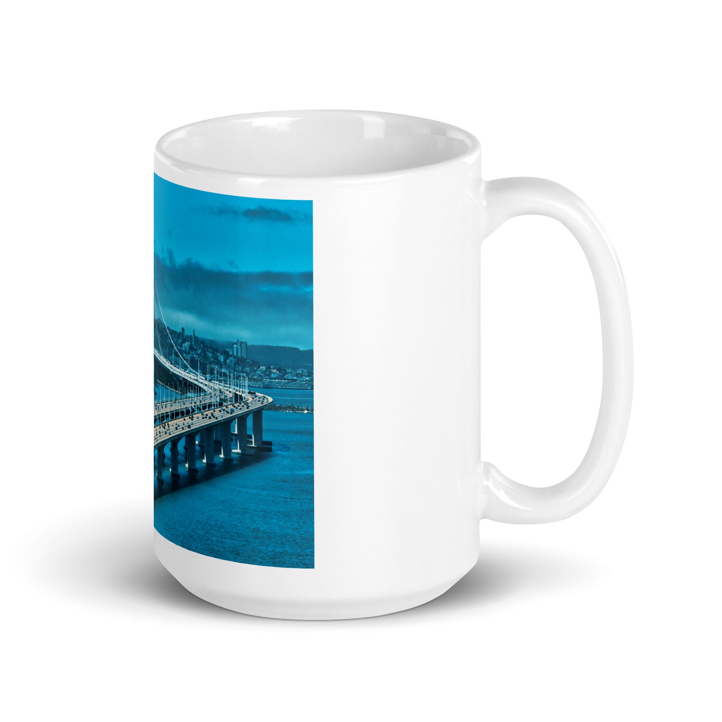 Bay Bridge Blue White glossy mug