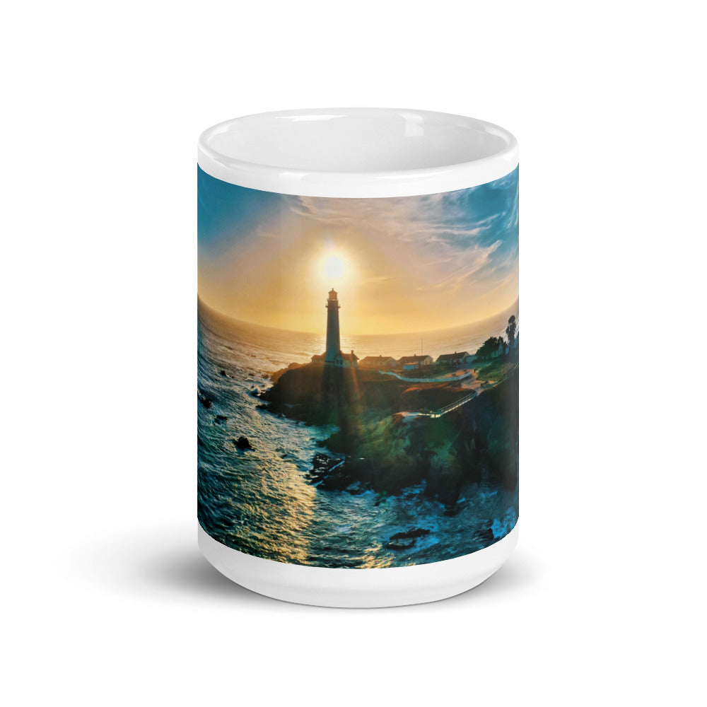 Pigeon Point Lighthouse White glossy mug